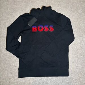 BOSS Black Pullover Hoodie Red Blue Logo Size M NWT